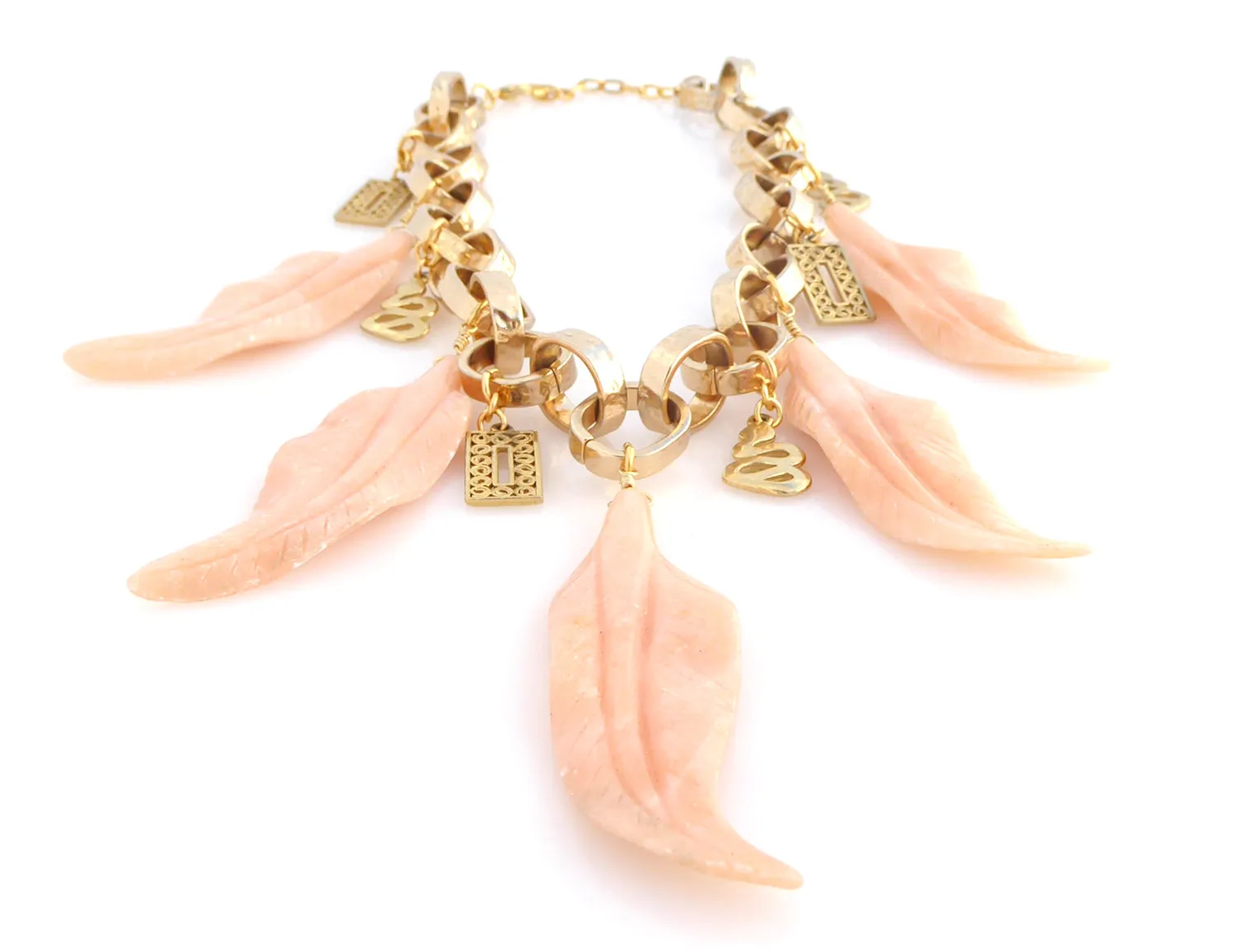Peach aventurine feather necklace