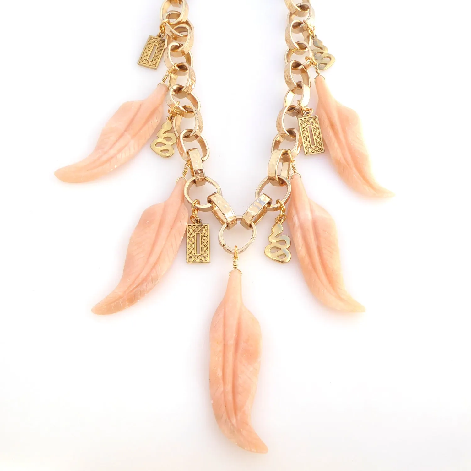 Peach aventurine feather necklace