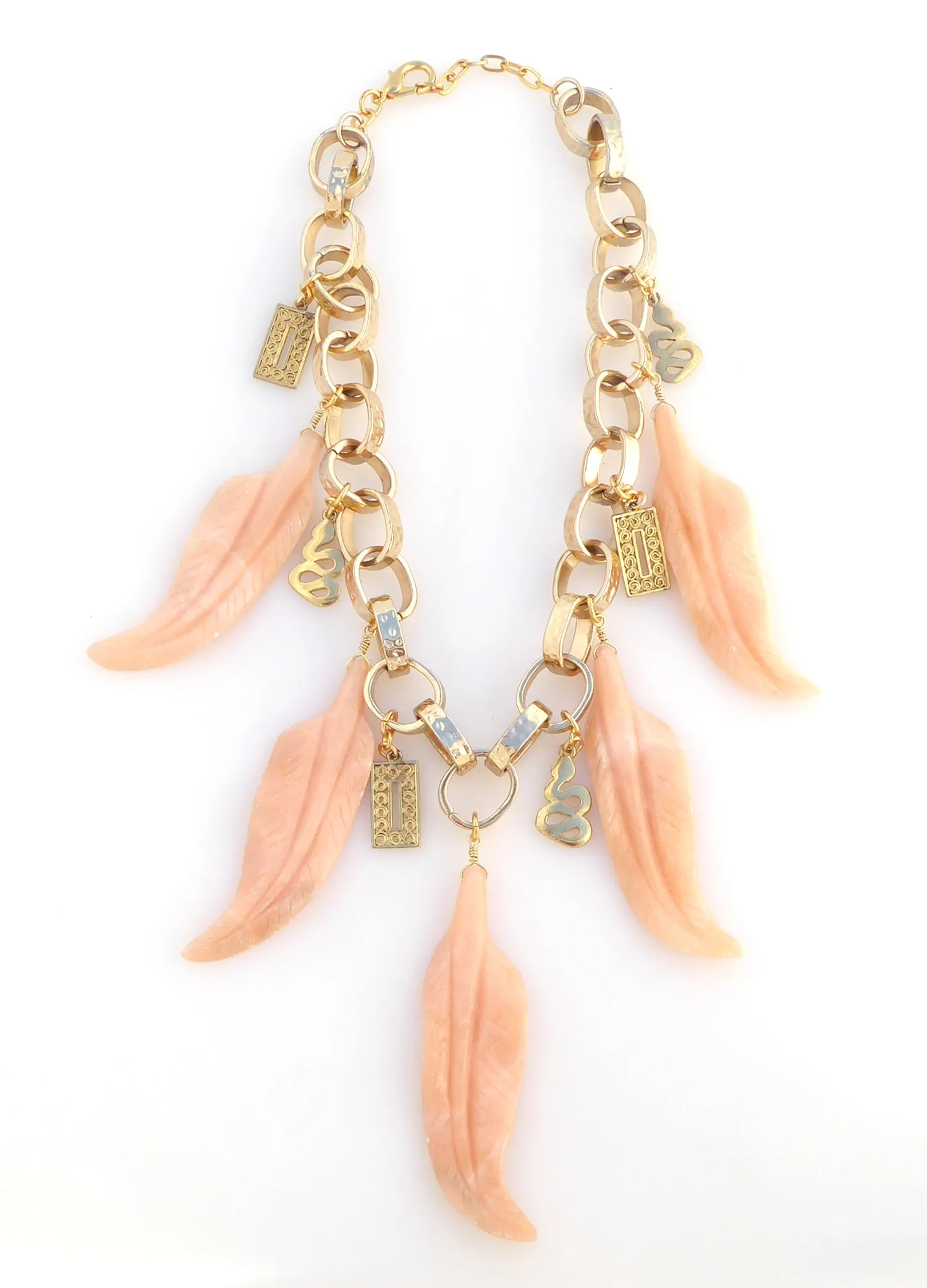 Peach aventurine feather necklace