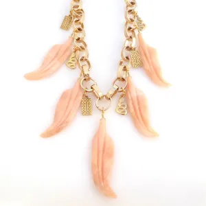 Peach aventurine feather necklace