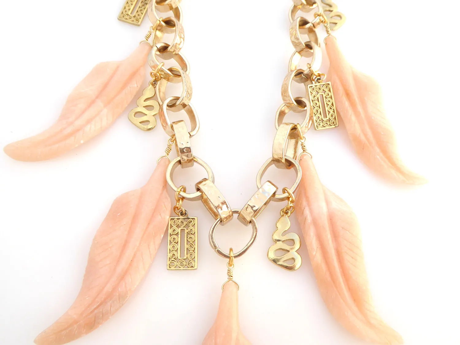 Peach aventurine feather necklace