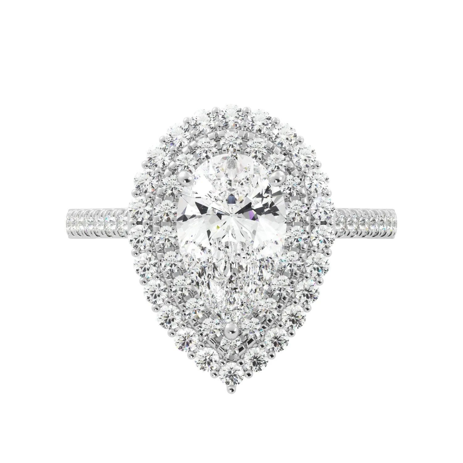 Pear Shaped Diamond Double Halo Engagement Ring