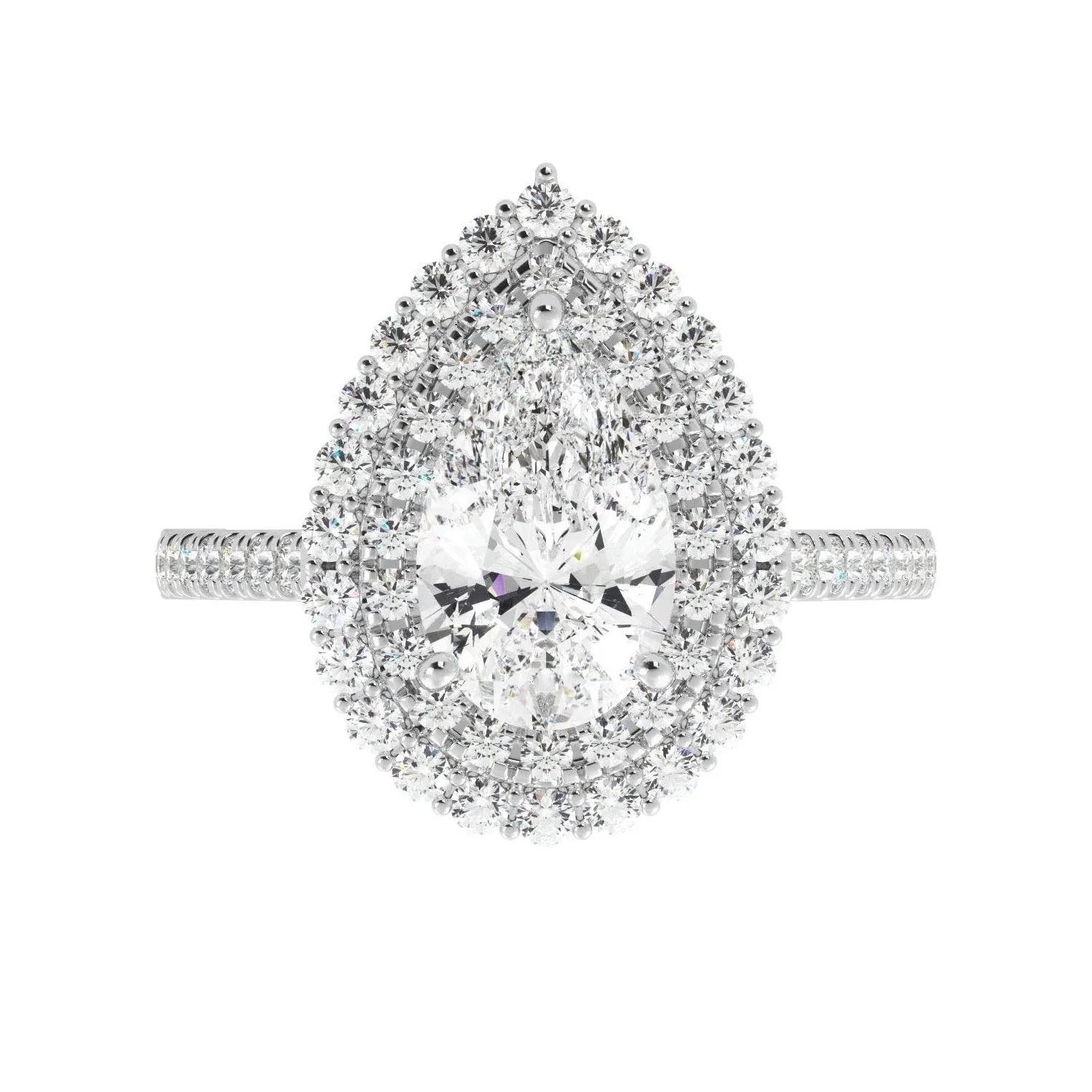 Pear Shaped Diamond Double Halo Engagement Ring