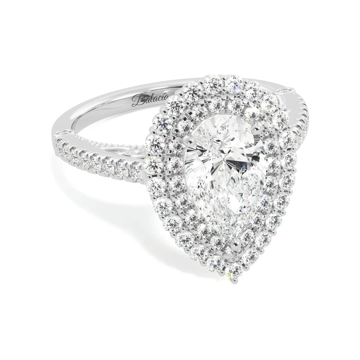 Pear Shaped Diamond Double Halo Engagement Ring