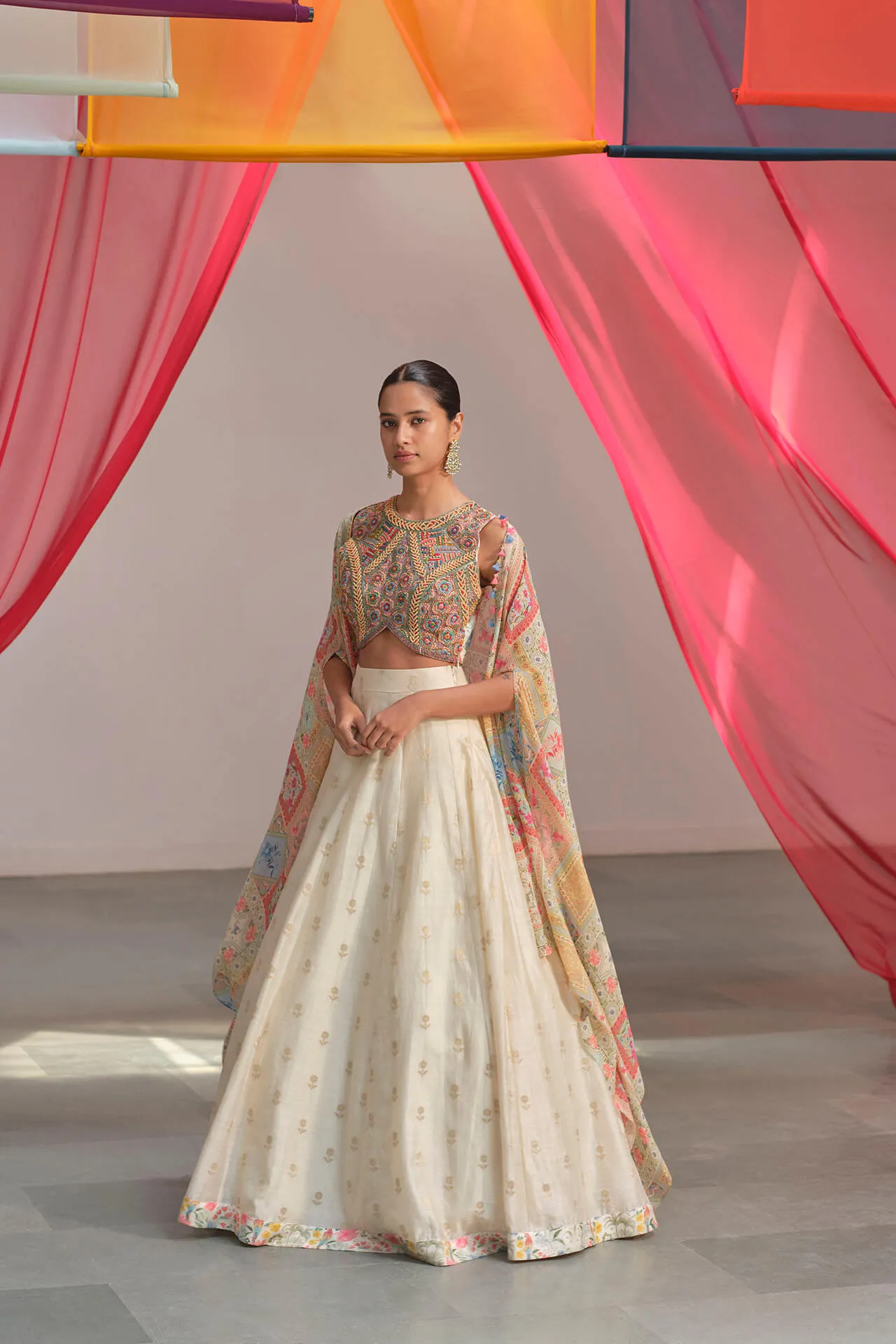Pearl chanderi lehenga cape set