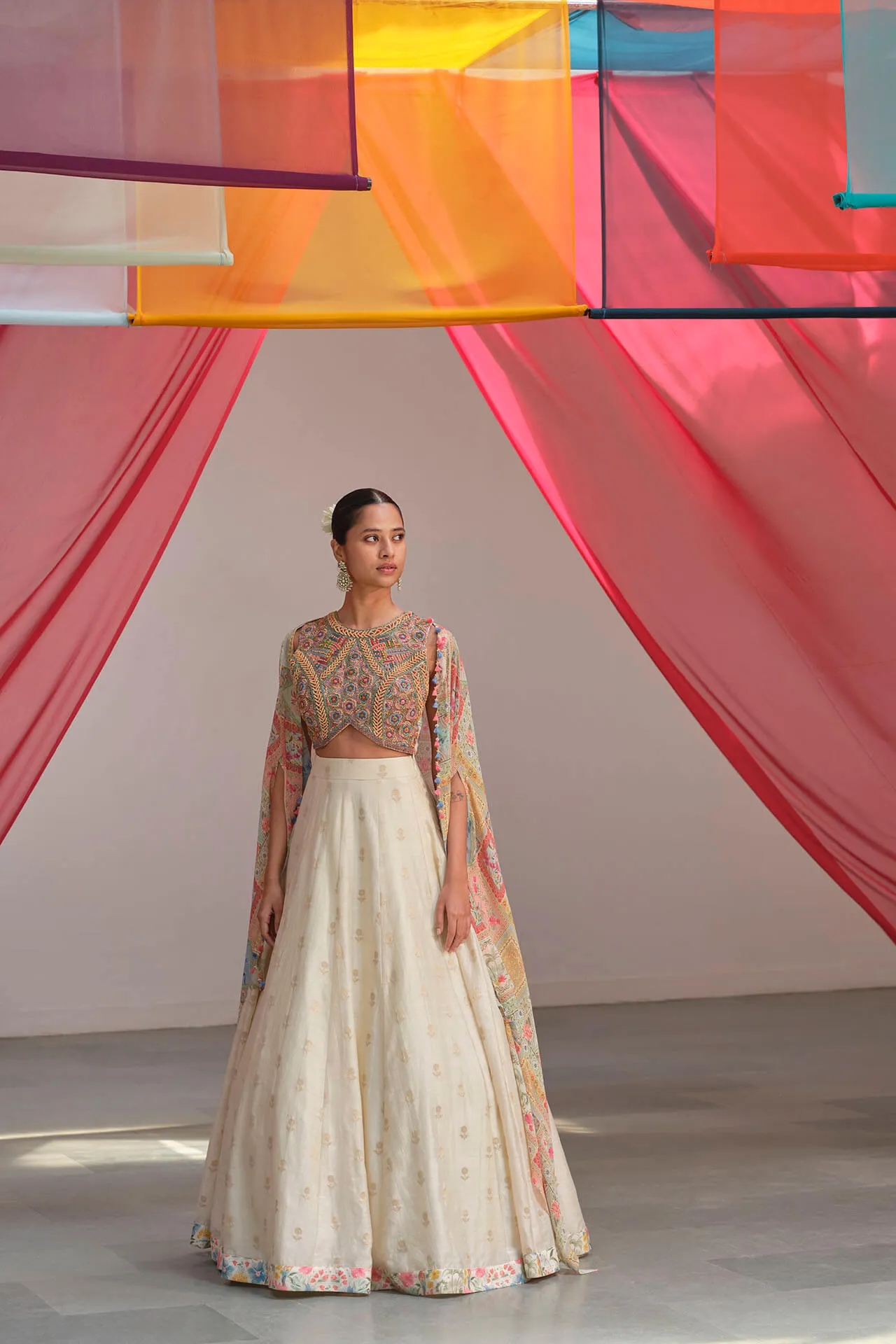 Pearl chanderi lehenga cape set