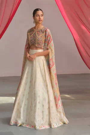 Pearl chanderi lehenga cape set