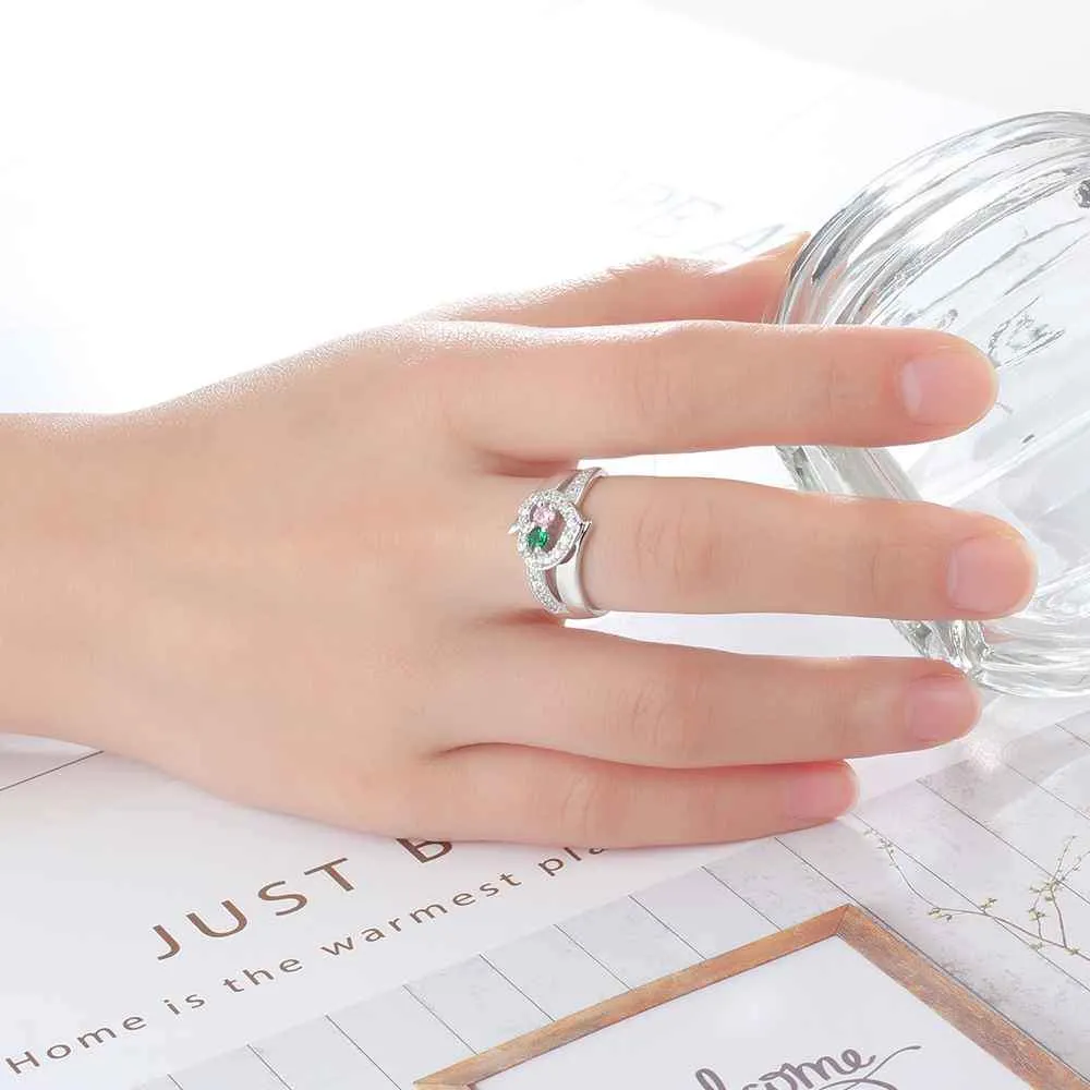 Personalized Women’s 925 Sterling Silver Ring – Engrave 2 Names – Custom Two Birthstones – Trendy Anniversary Jewelry