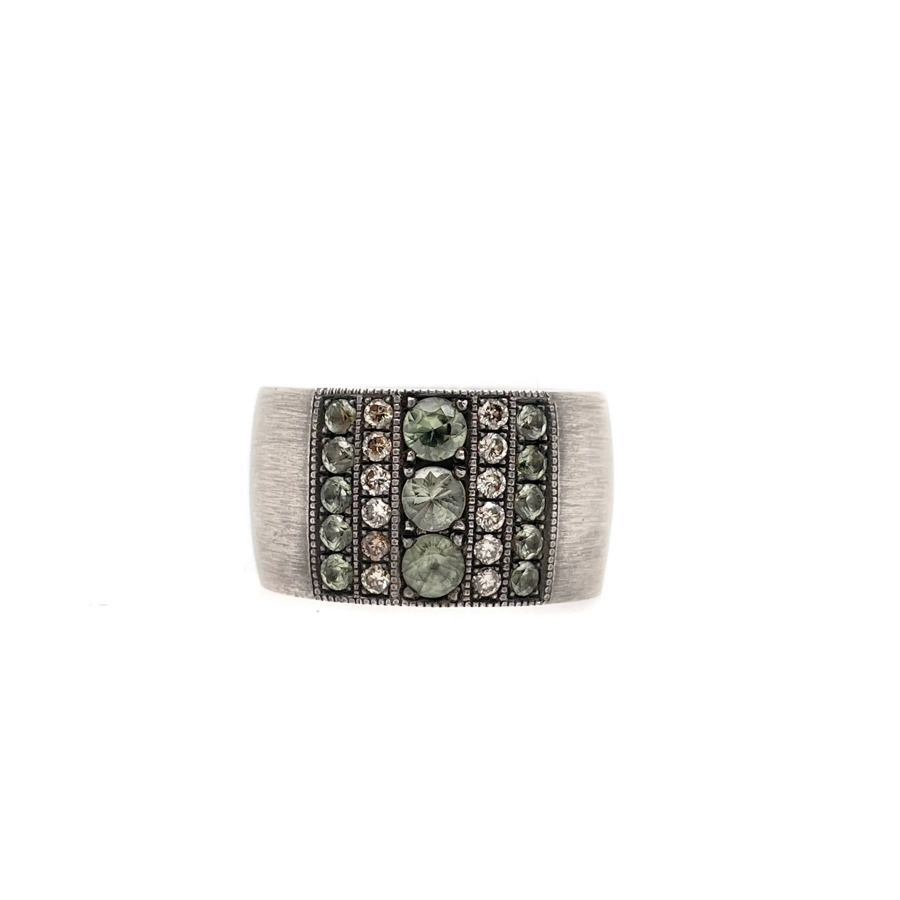Pia Champagne Diamond and Green Sapphire Band