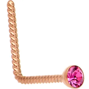 Pink 2mm Gem Inlay Rose Gold IP So Twisted L Shaped Nose Ring