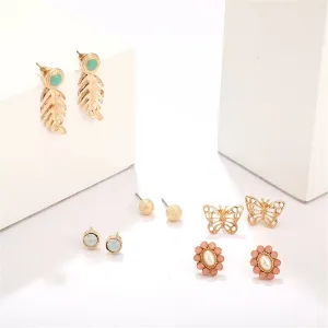 Pink Cubic Zirconia & 18K Gold-Plated Flower Stud Earrings Set