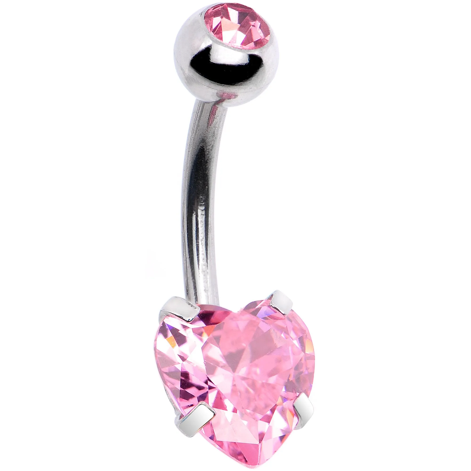 Pink CZ Gem Sweet Heart Sweep Dangle Belly Ring