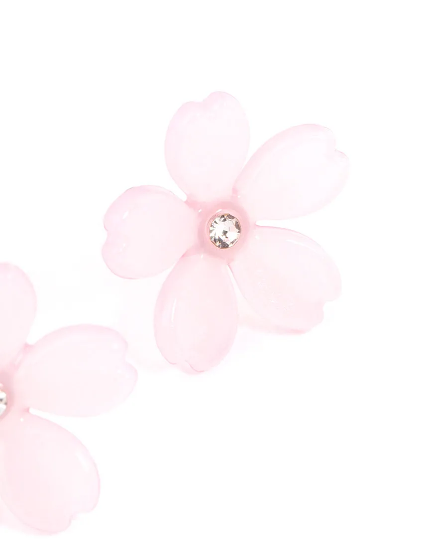 Pink Diamante Large Flower Stud Earrings