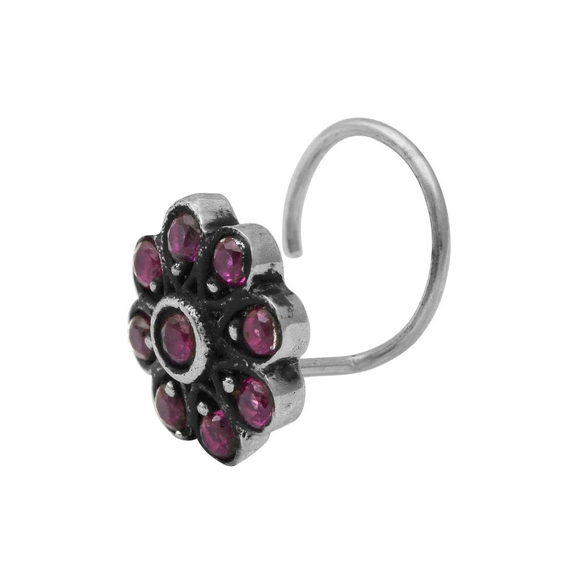 Pink Gemstone Traditional Nose Pin For Women Vintage Oxidized Nose Pin
