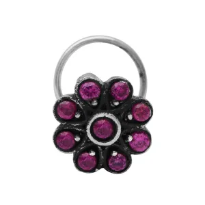 Pink Gemstone Traditional Nose Pin For Women Vintage Oxidized Nose Pin