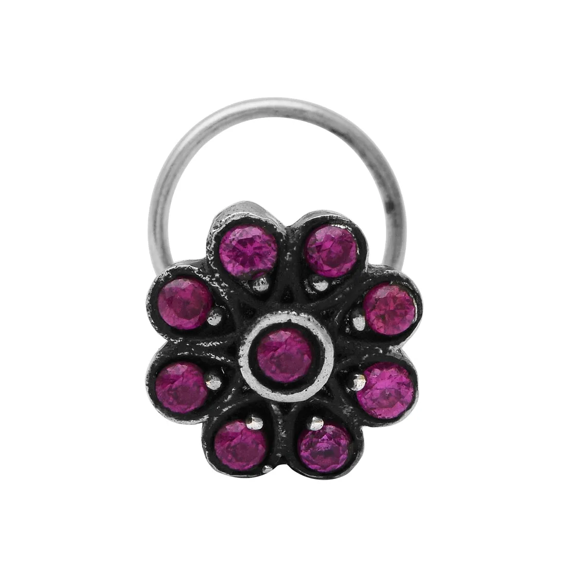 Pink Gemstone Traditional Nose Pin For Women Vintage Oxidized Nose Pin