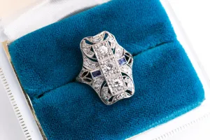 Platinum Art Deco Shield Ring