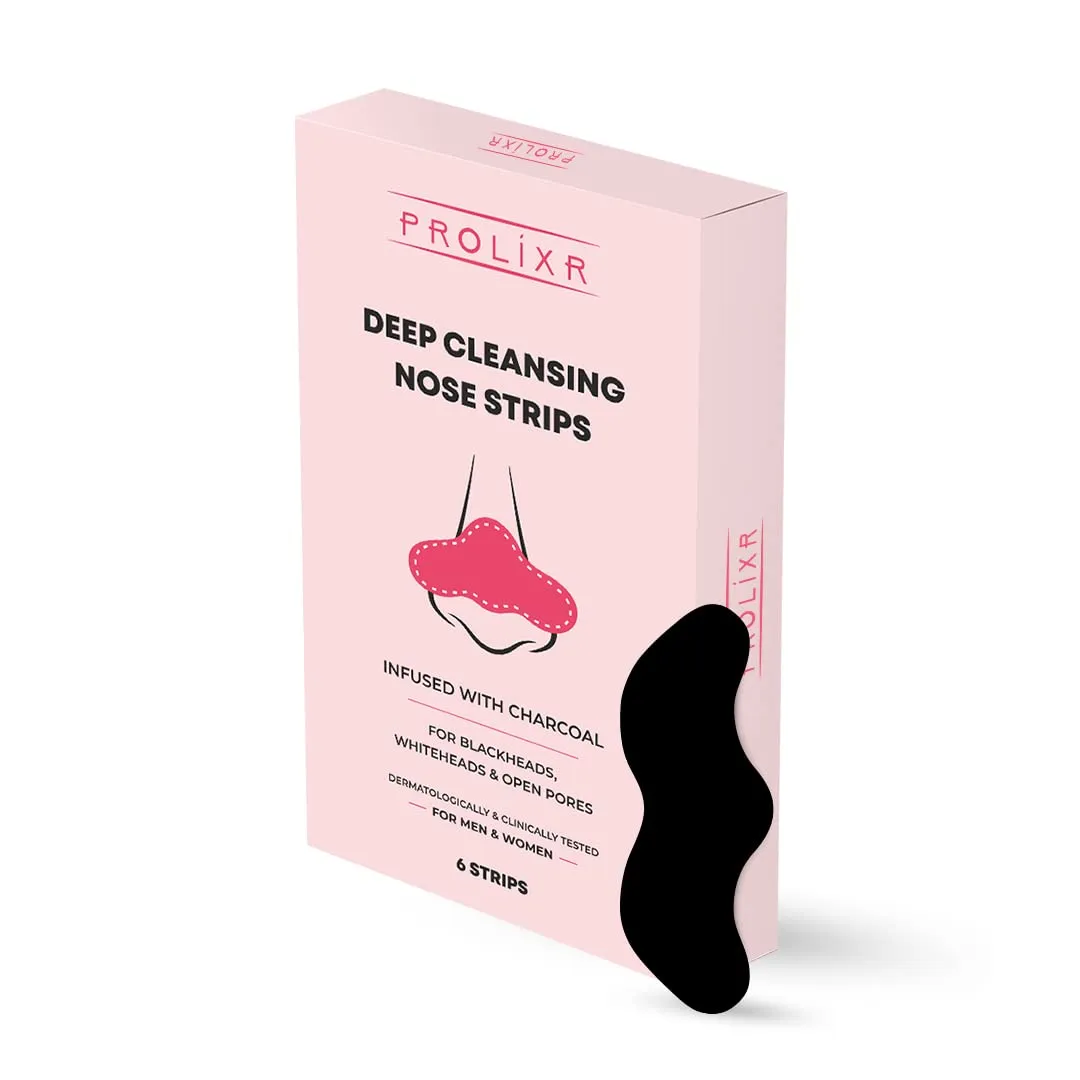 Prolixr Deep Cleansing Charcoal Nose Strips | Witch Hazel & Tea Tree Extracts | Blackheads & Whiteheads | Unclog Open Pores - 6 Strips