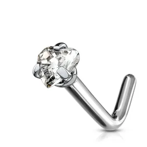 Prong Set Heart Shape CZ Solid Titanium L Blend Nose Stud Ring