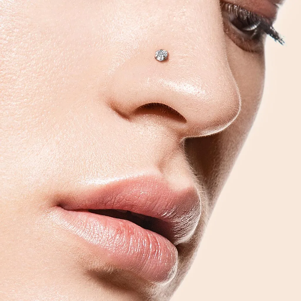 Prong Set Heart Shape CZ Solid Titanium L Blend Nose Stud Ring