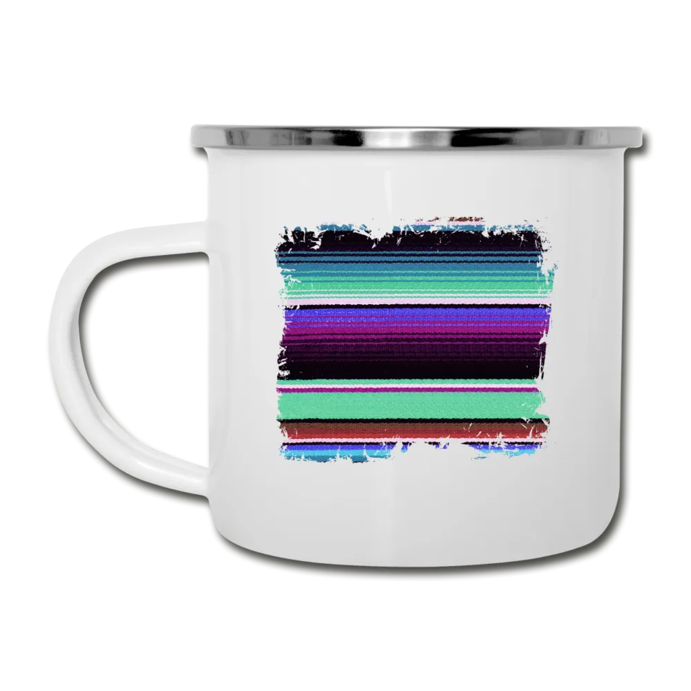 Purple and Teal Serape Design on White Enamel Camping Mug