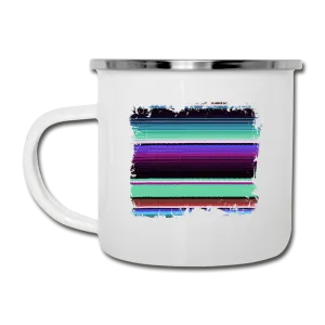 Purple and Teal Serape Design on White Enamel Camping Mug