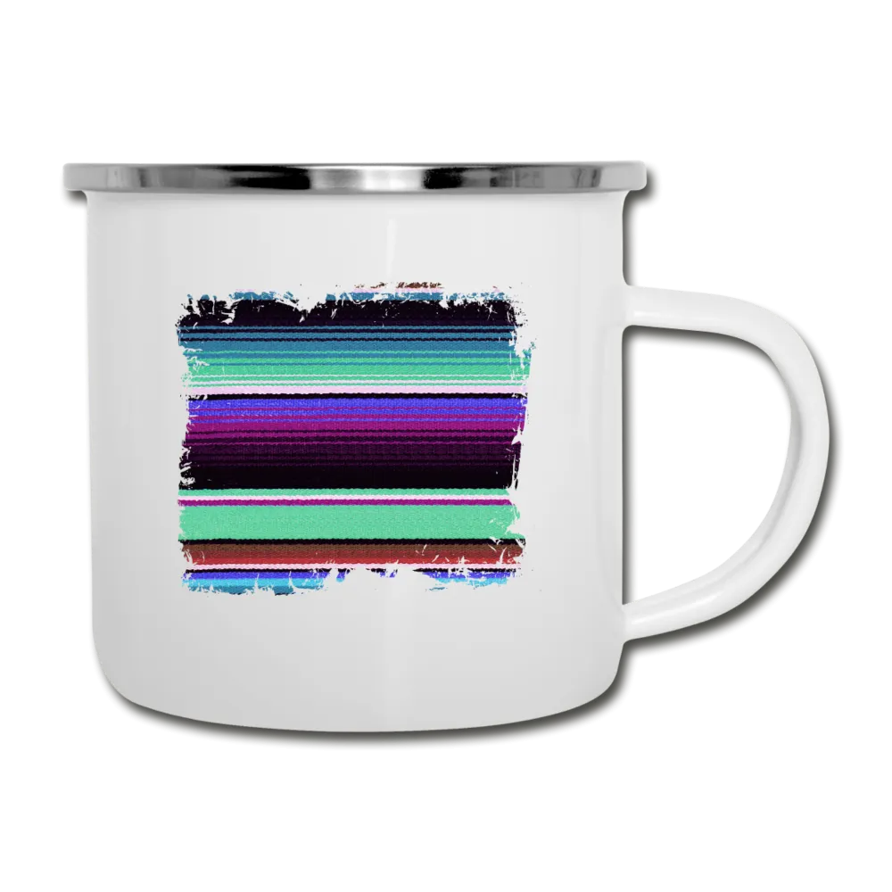 Purple and Teal Serape Design on White Enamel Camping Mug
