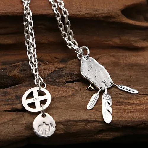 Real 925 Sterling Silver Pendant Eagle Feather Sun Bohemian Jewelry