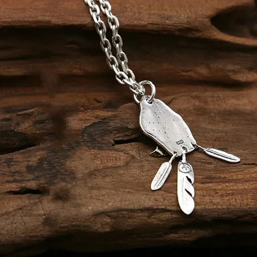 Real 925 Sterling Silver Pendant Eagle Feather Sun Bohemian Jewelry