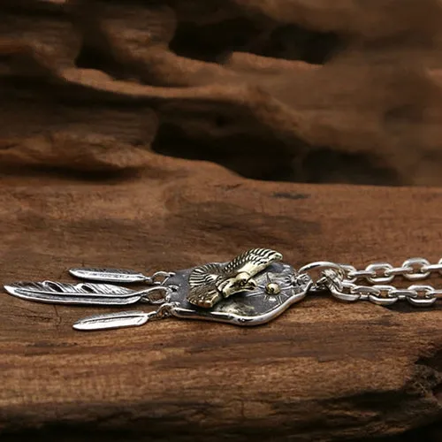 Real 925 Sterling Silver Pendant Eagle Feather Sun Bohemian Jewelry