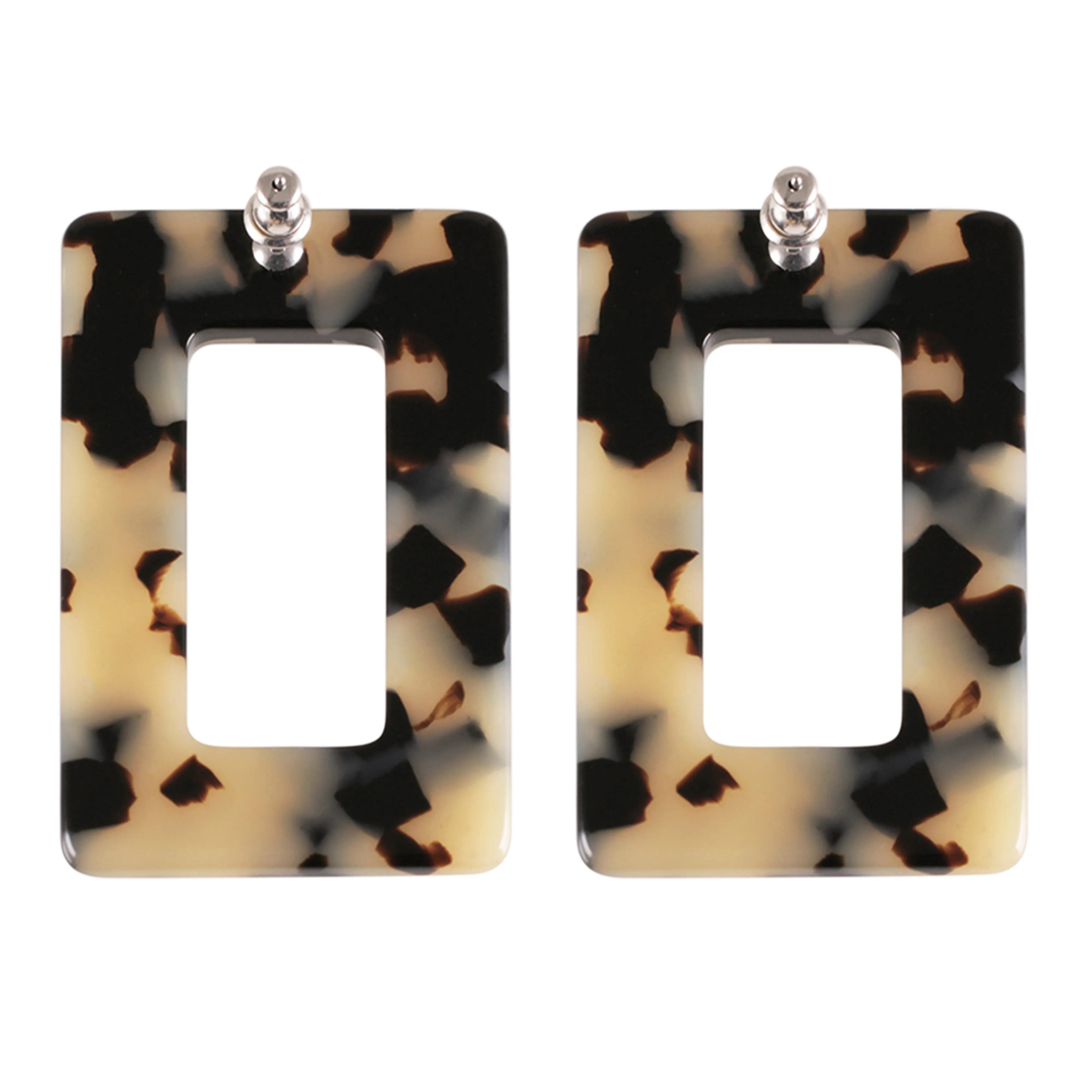 Rectangle Large Light Tortoiseshell Stud Earrings