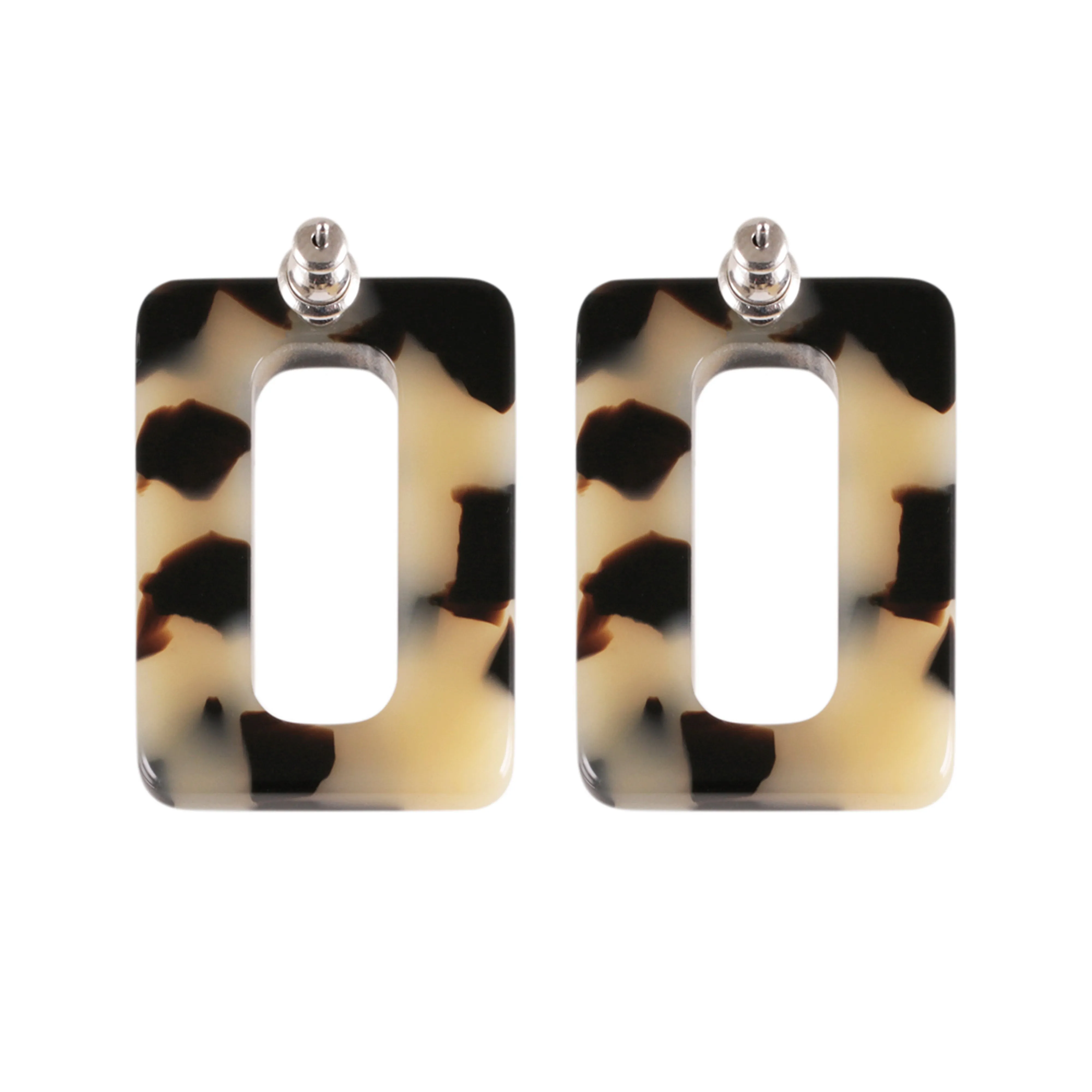 Rectangle Medium Light Tortoiseshell Stud Earrings