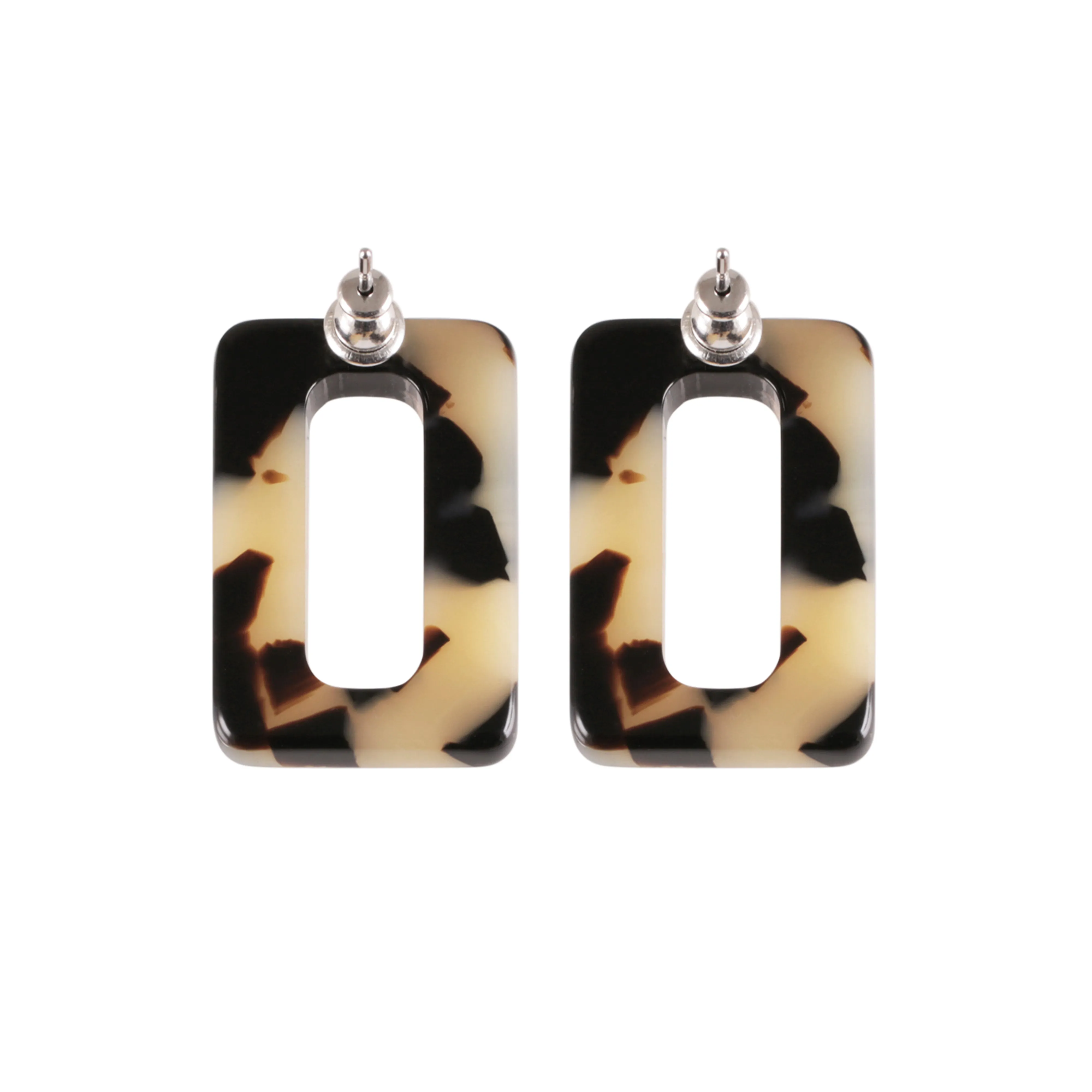 Rectangle Small Light Tortoiseshell Stud Earrings