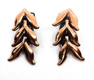 Renoir Matisse copper enamel leaf signed vintage clip on earrings