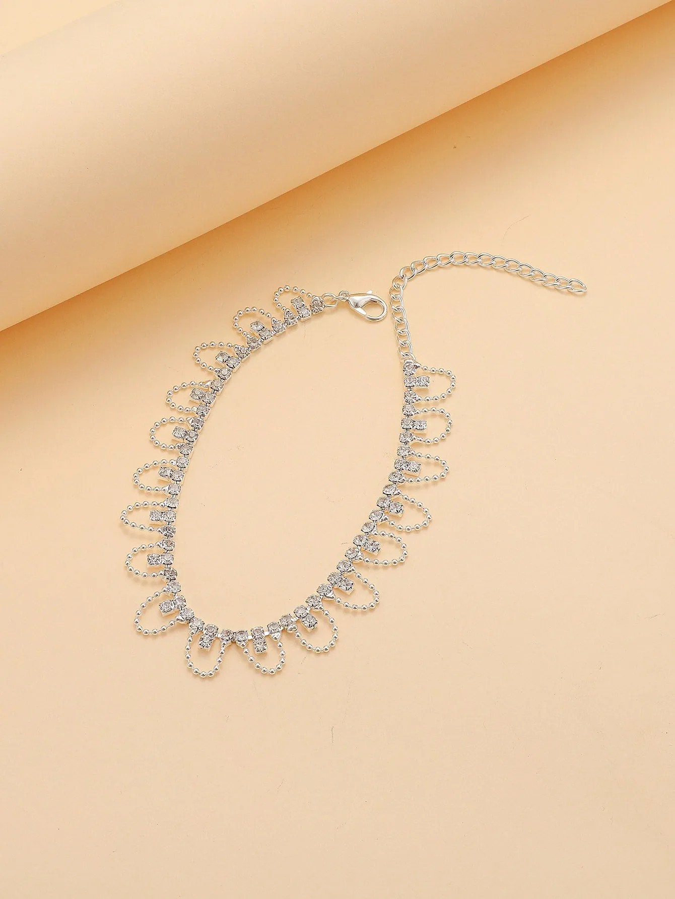 Rhinestone Decor Anklet - Silver- FD ⚡