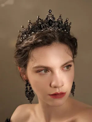 Rhinestone Decor Crown Headband - Black