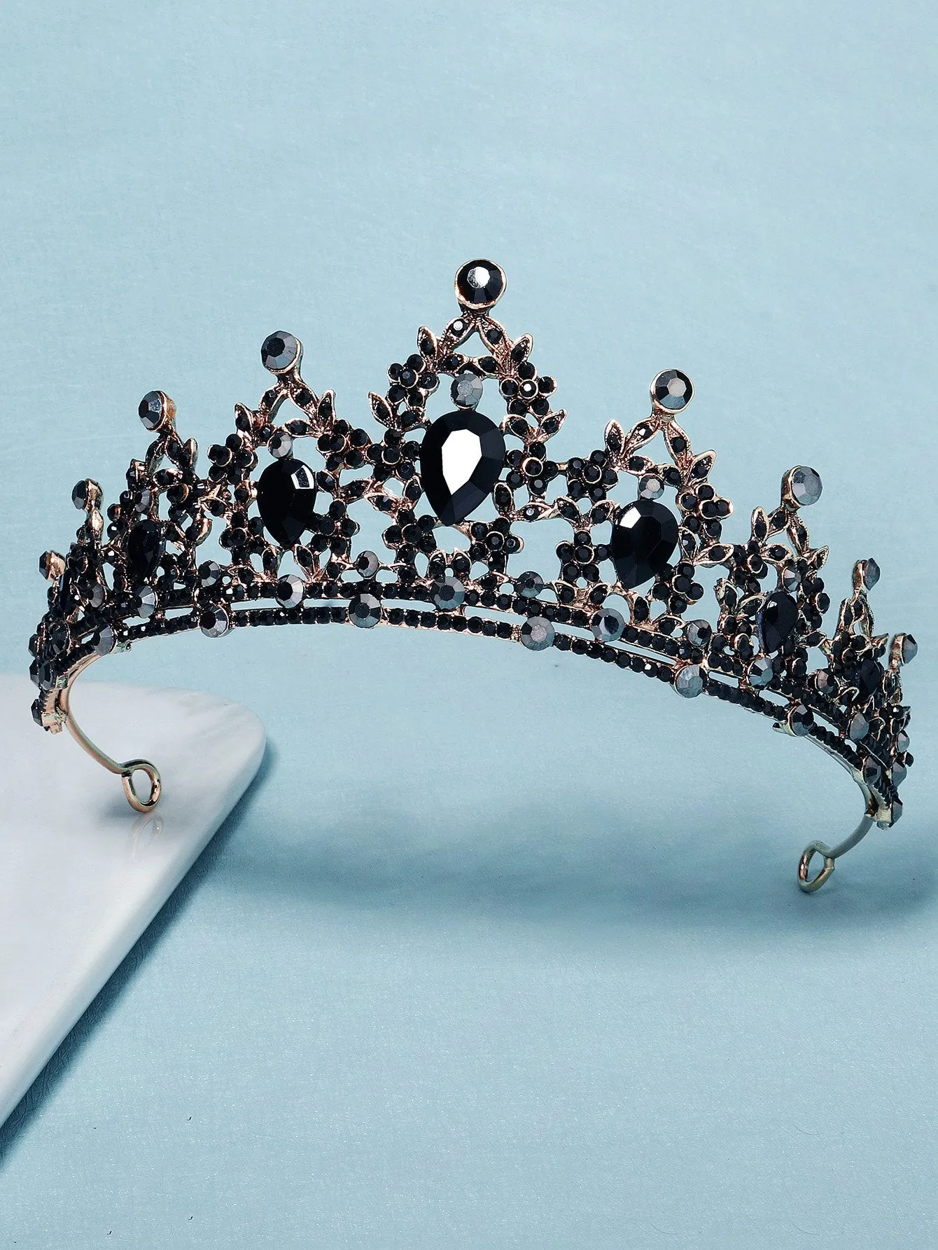 Rhinestone Decor Crown Headband - Black