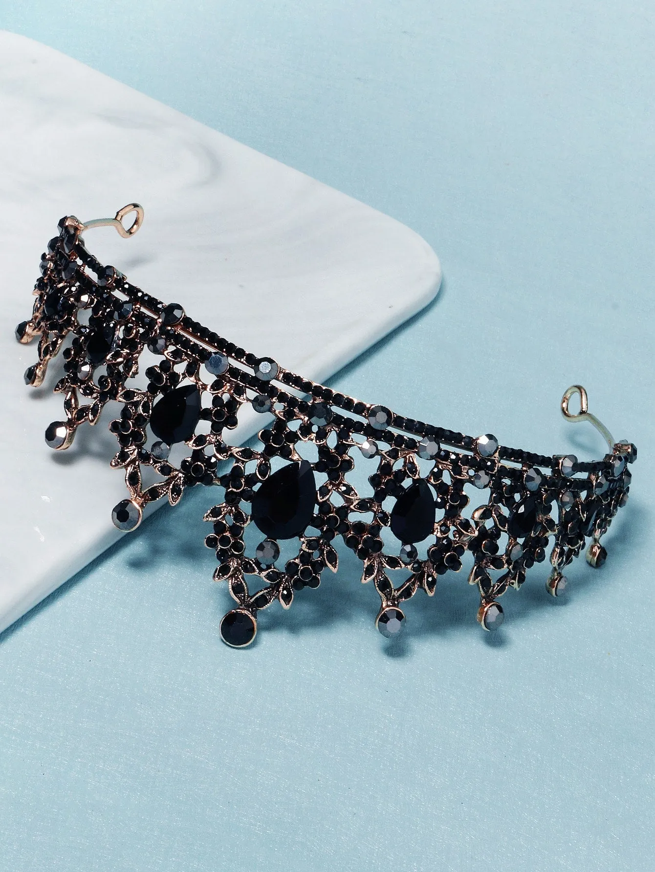 Rhinestone Decor Crown Headband - Black