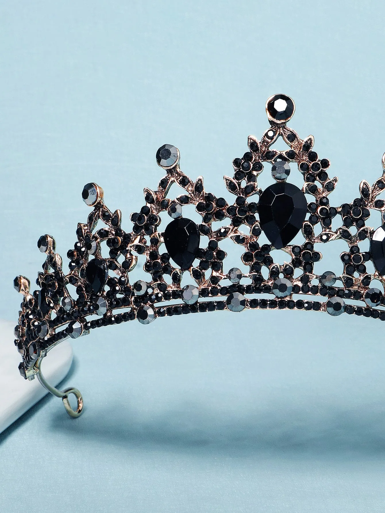 Rhinestone Decor Crown Headband - Black