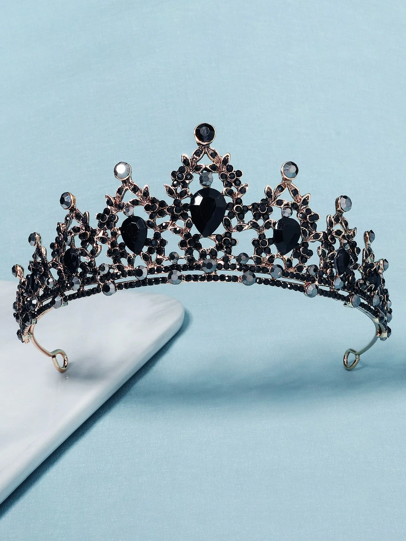 Rhinestone Decor Crown Headband - Black