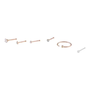 Rose Gold Surgical Steel Mixed Nose Piercing 6-Pack
