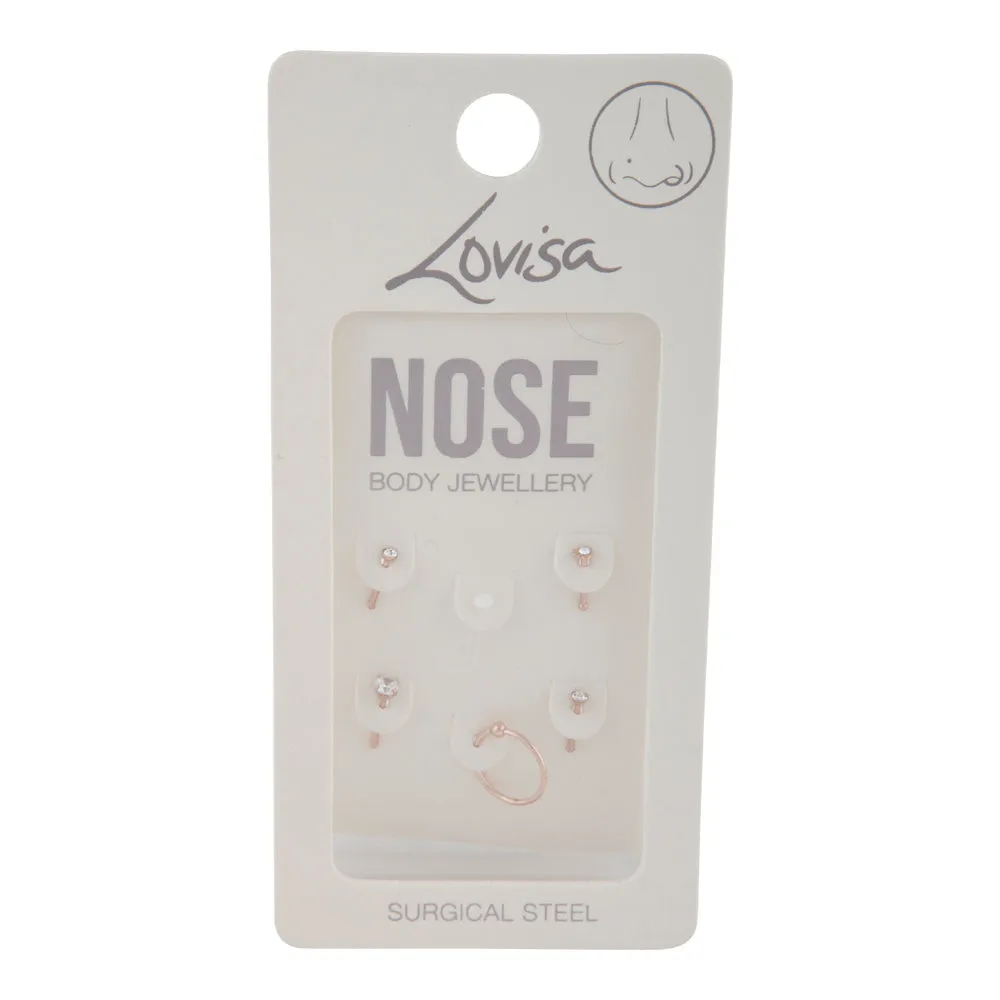 Rose Gold Surgical Steel Mixed Nose Piercing 6-Pack