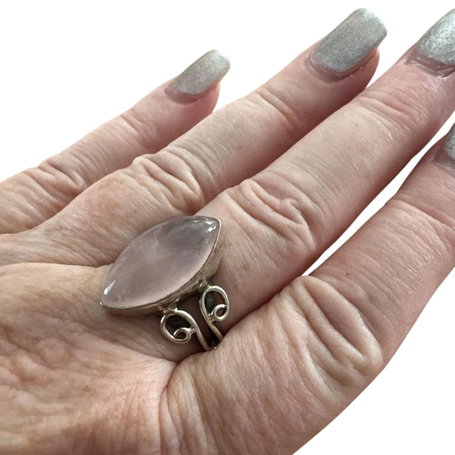 Rose Quartz Solid 925 Sterling Silver Ring 10.5