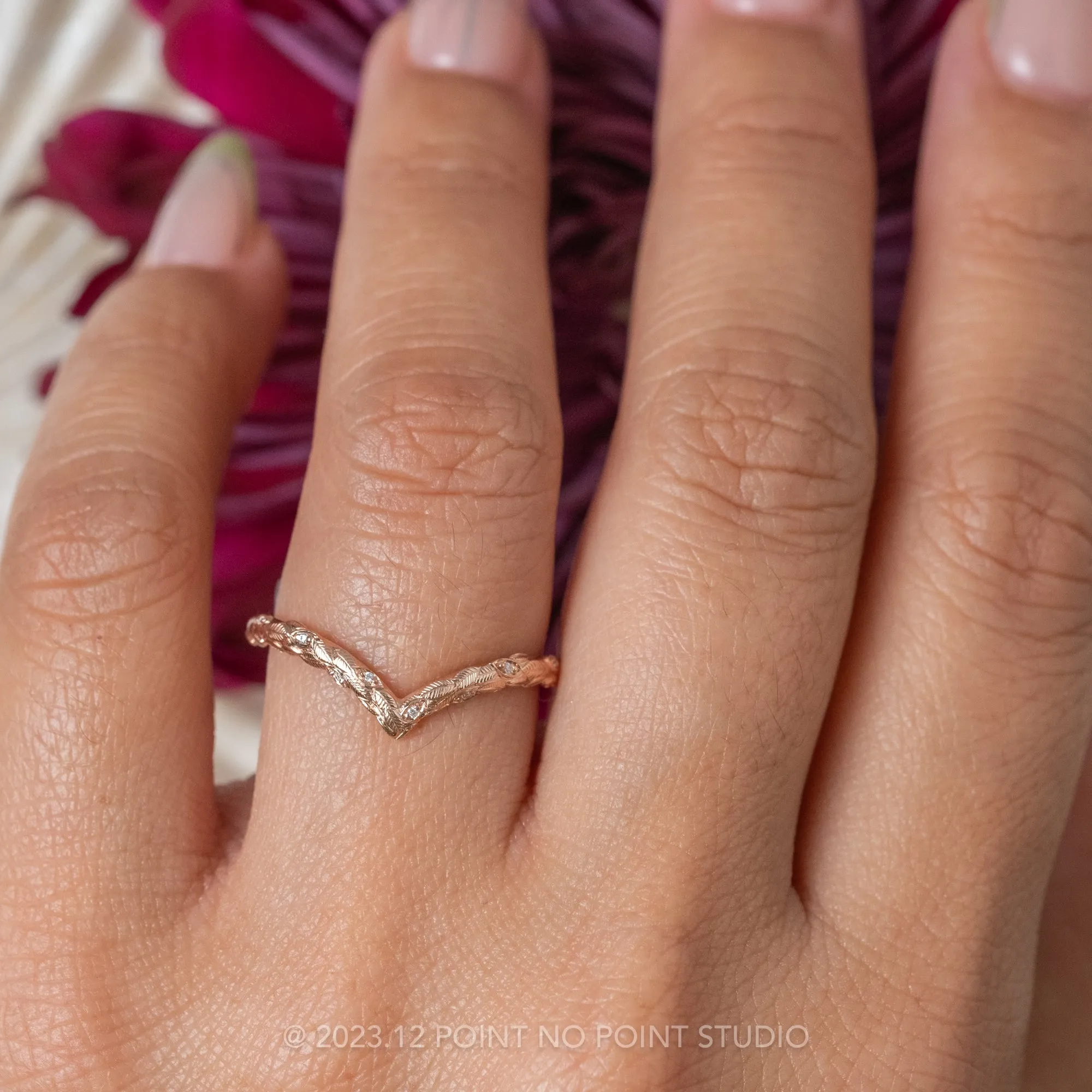Round Diamond Wedding Band, Pixie Setting, 14k Rose Gold