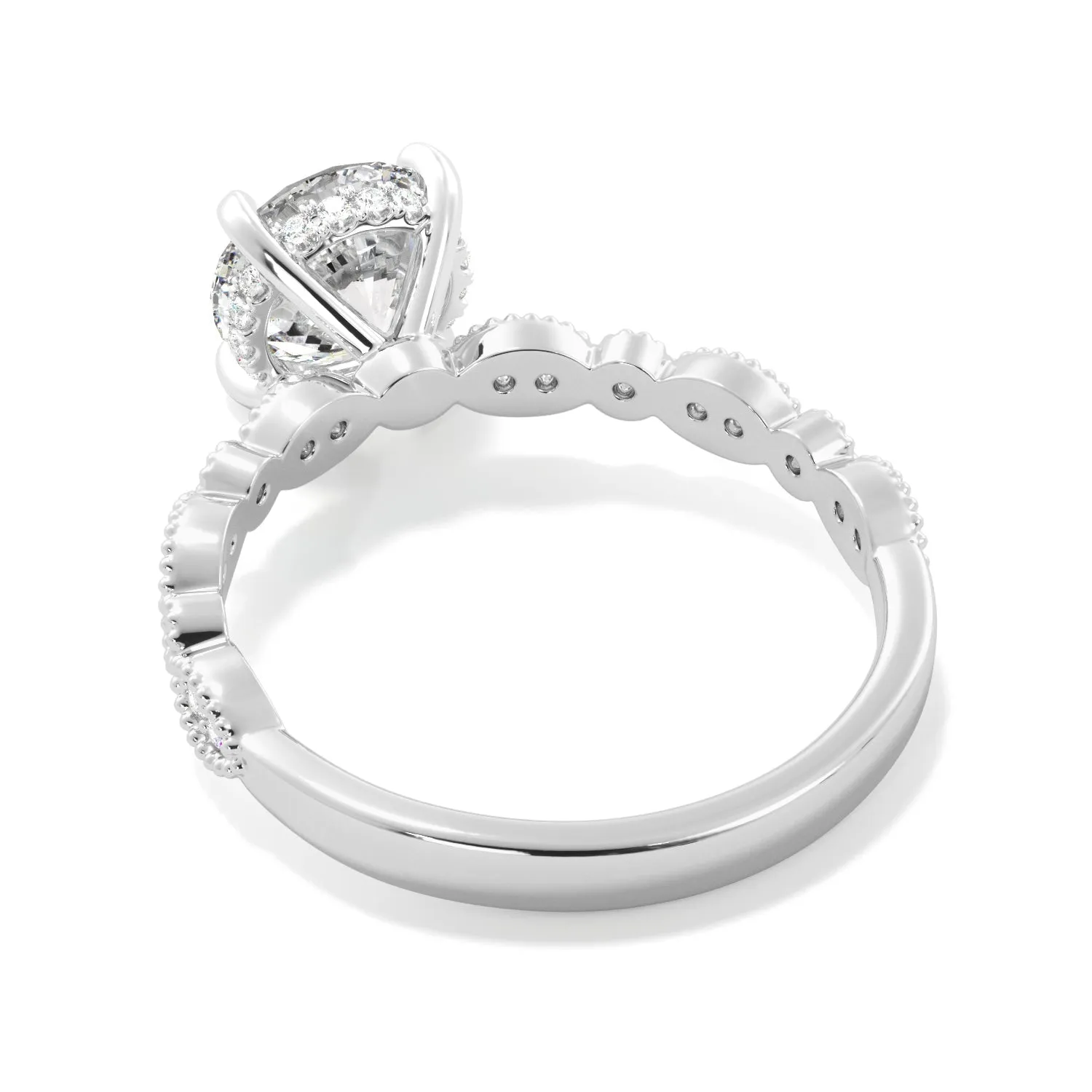 Round Natural Diamond Hidden Halo Fancy Engagement Ring