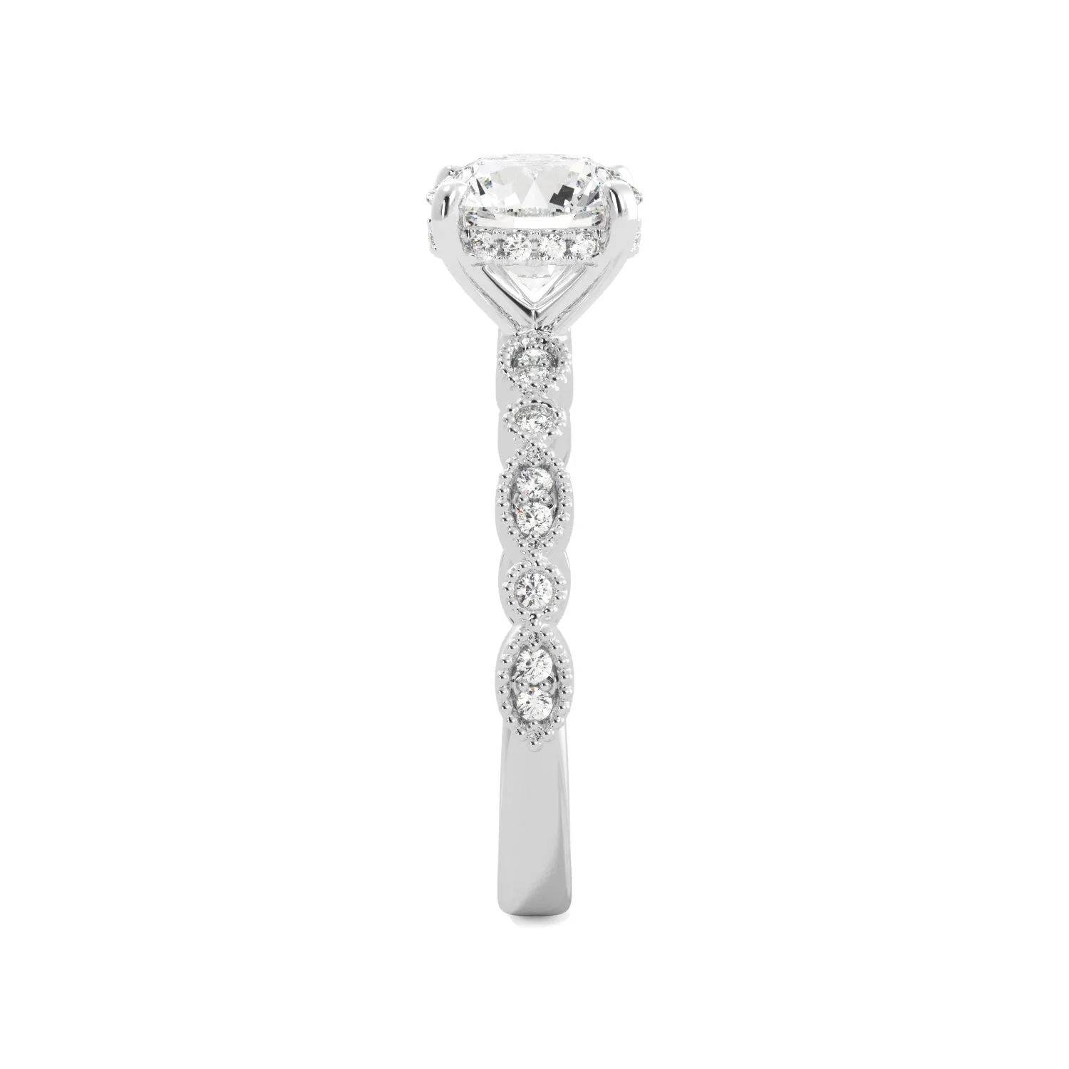 Round Natural Diamond Hidden Halo Fancy Engagement Ring