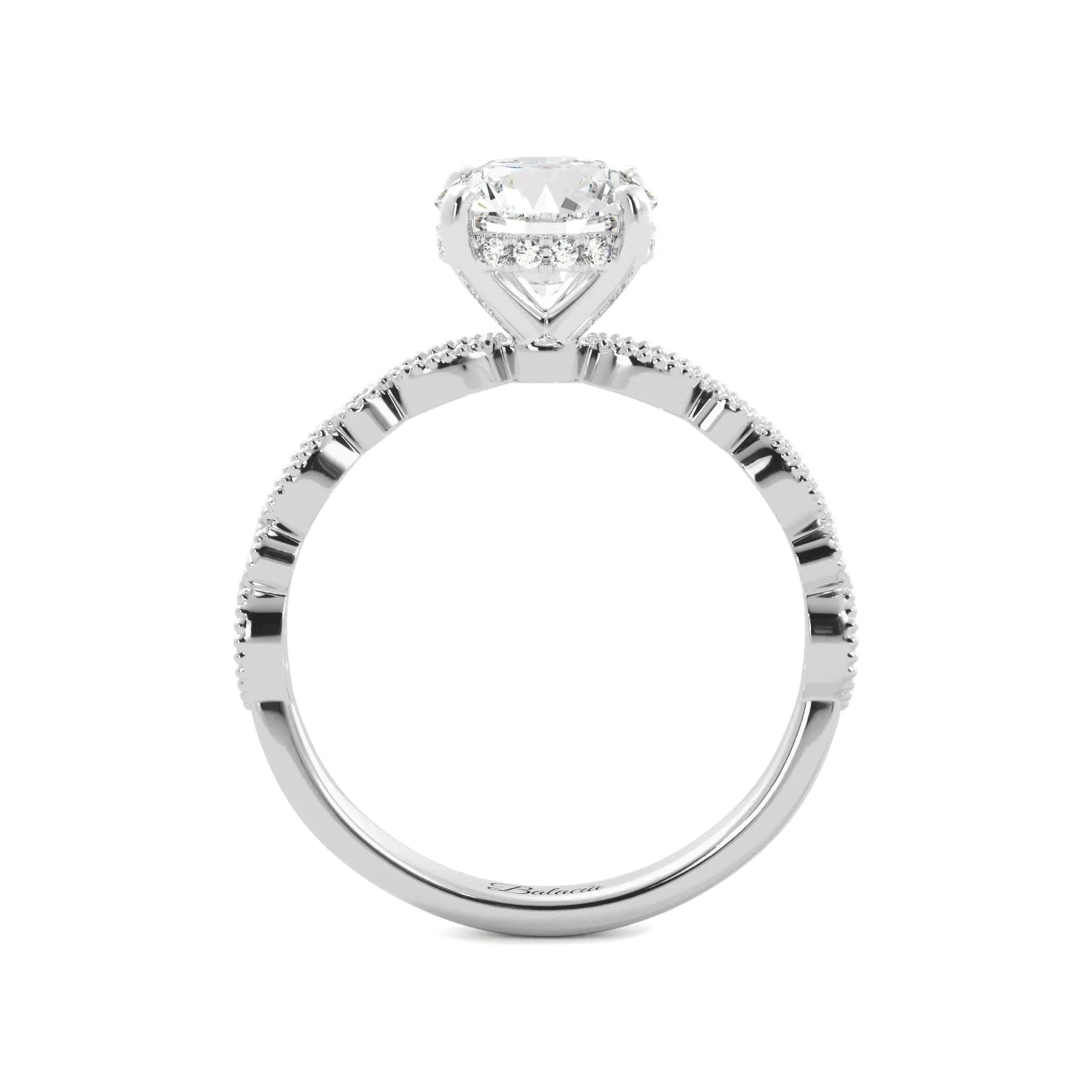 Round Natural Diamond Hidden Halo Fancy Engagement Ring