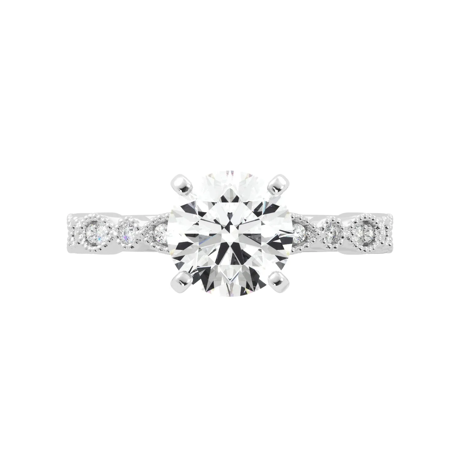 Round Natural Diamond Hidden Halo Fancy Engagement Ring