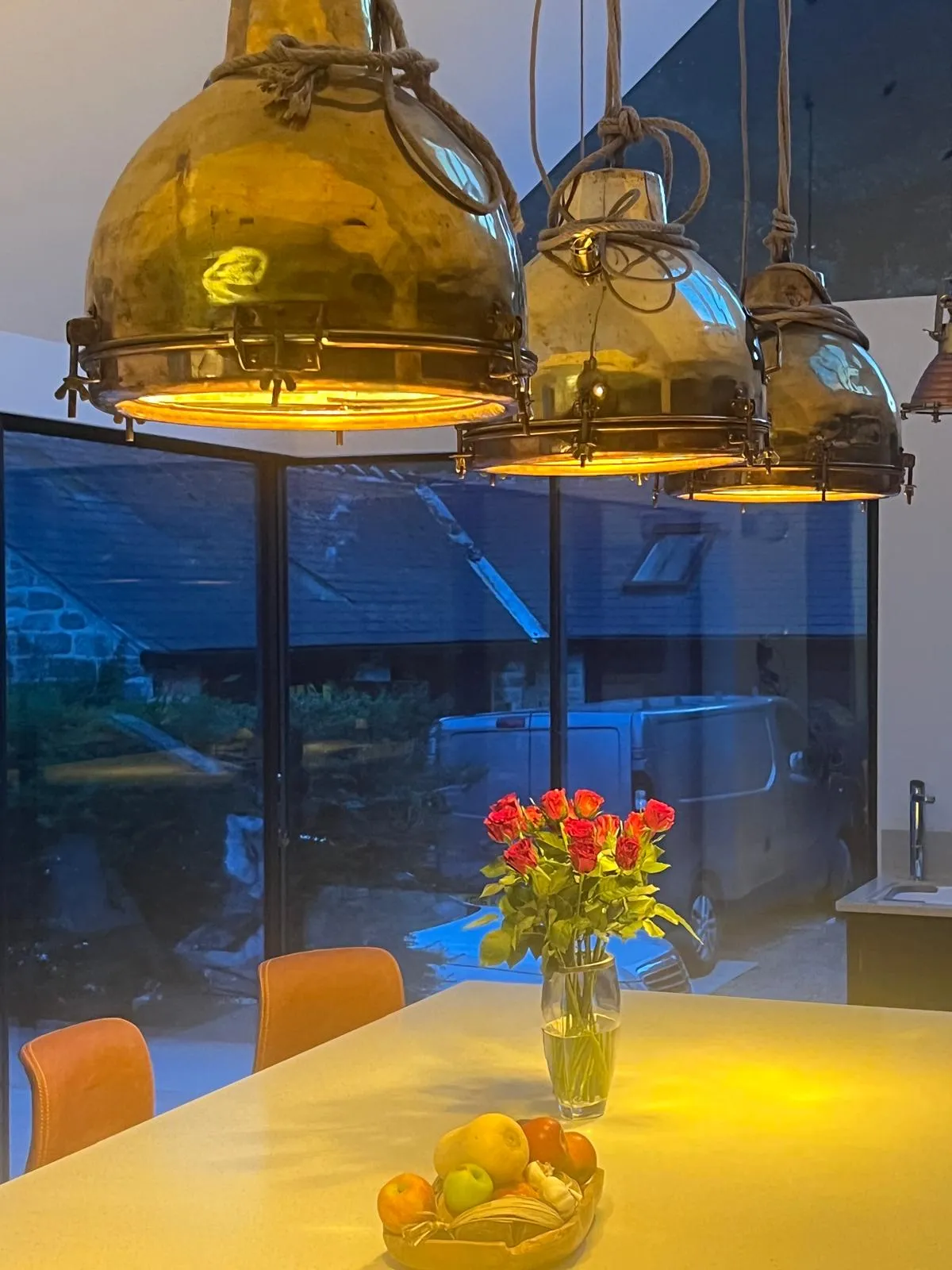 Salvaged Brass & Stainless steel Dome Pendant Light