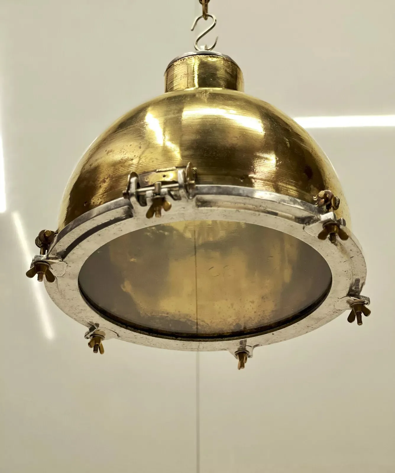 Salvaged Brass & Stainless steel Dome Pendant Light